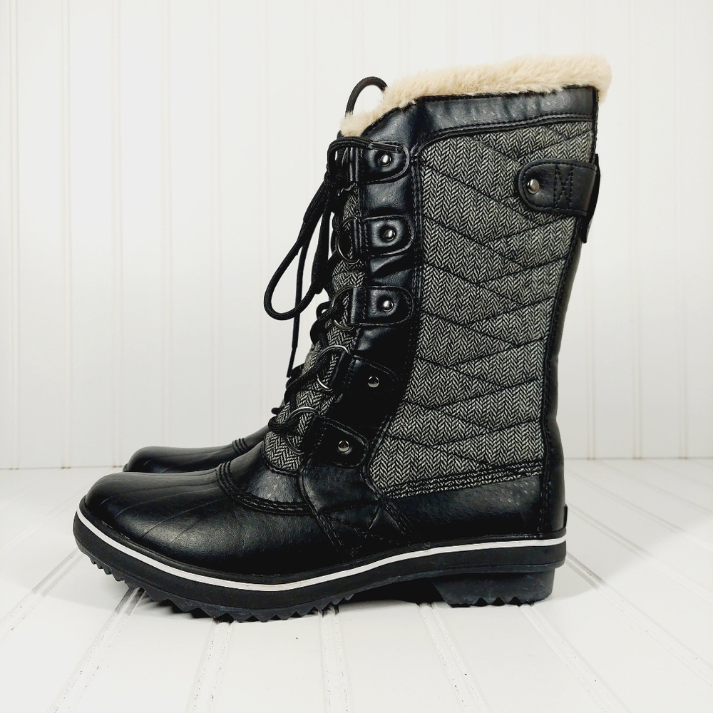 JBU Lorina Chilly Women's Mid Calf Black Herringbone Boots A806